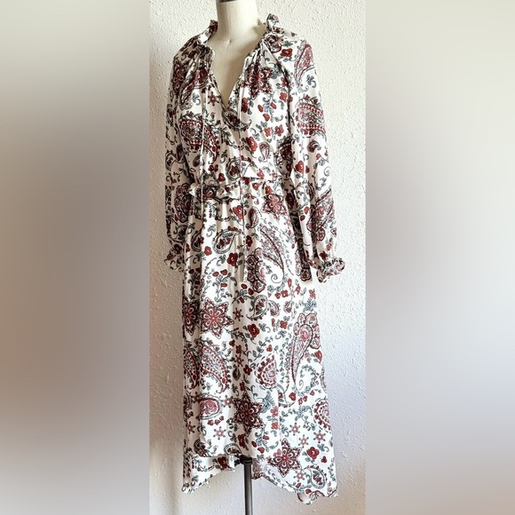 Size 14 Banana Republic Cream Paisley Midi Dress with Rust Accents - Picture 8 of 10
